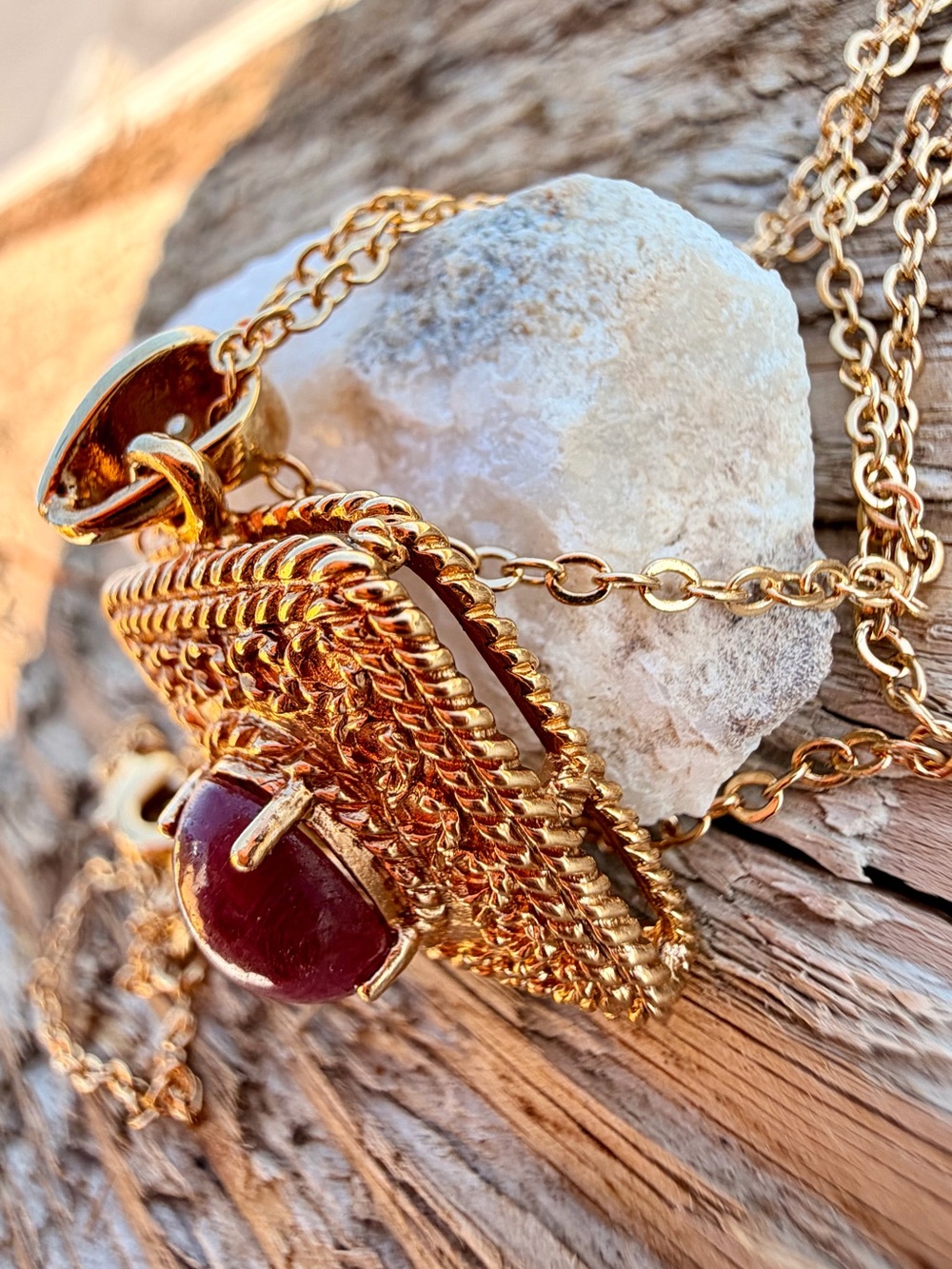 Ruby & Diamond Necklace 18K Gold Plated 1.00 CTW Ruby 17”